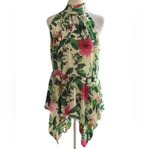 New York & Company White GreenPink Floral Print Sleeveless Top Blouse size L